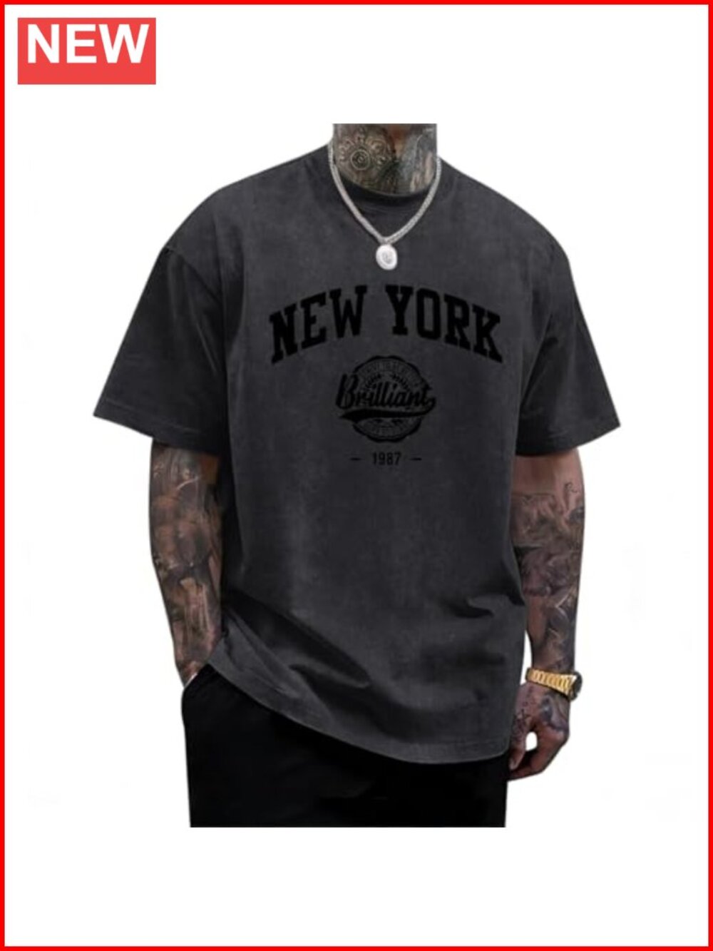 New York Acid Wash Oversized Graphic T-Shirt Men Vintage Streetwear